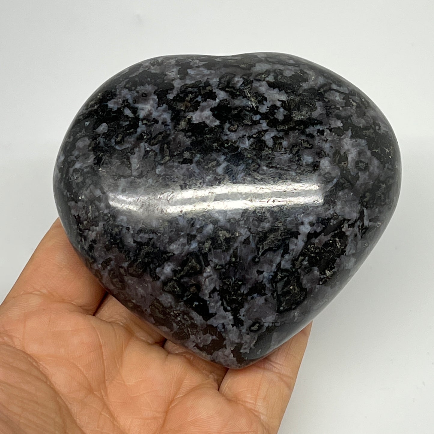 396.3g,3.1"x3.4"x1.6" Indigo Gabro Merlinite Heart Gemstone @Madagascar,B19937
