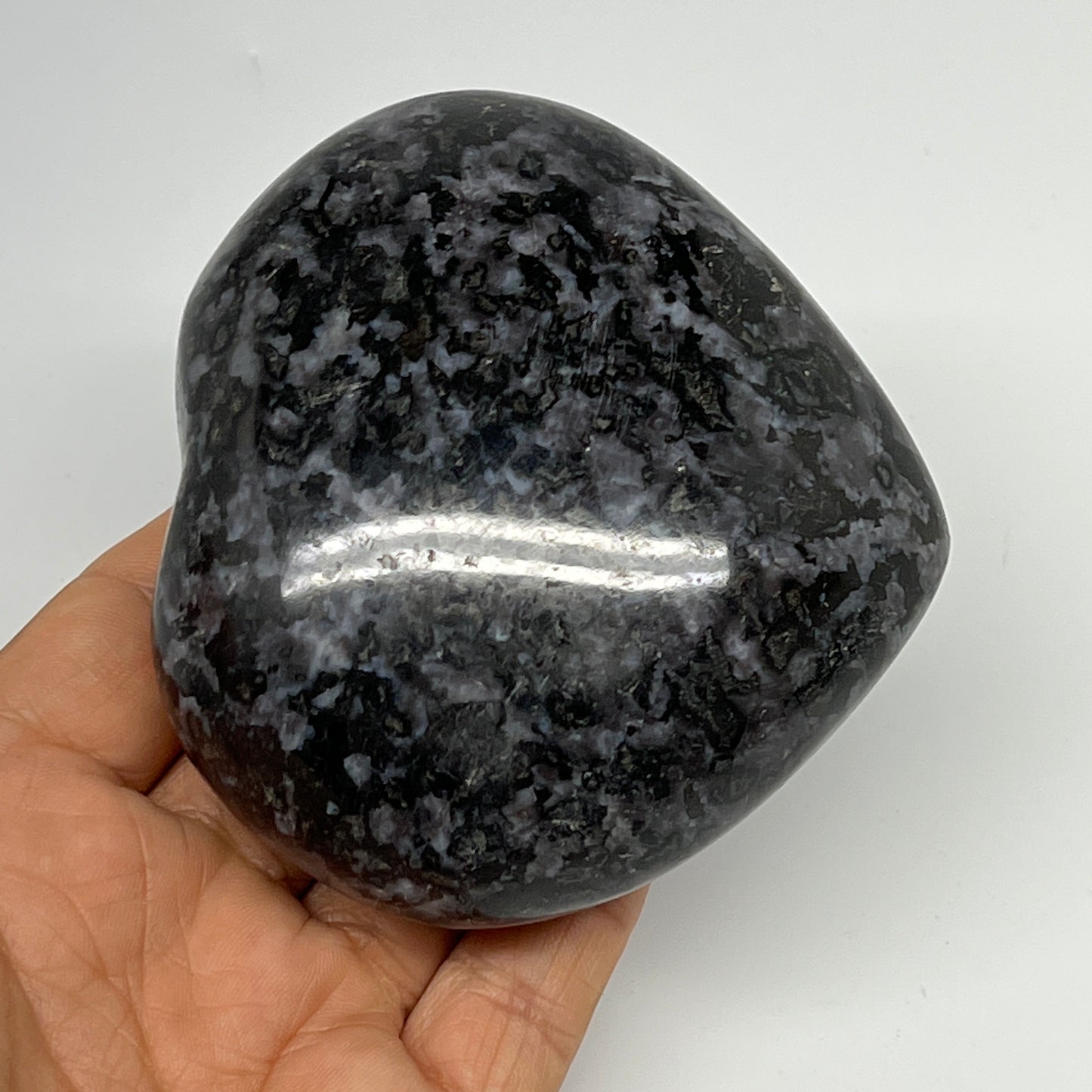 396.3g,3.1"x3.4"x1.6" Indigo Gabro Merlinite Heart Gemstone @Madagascar,B19937