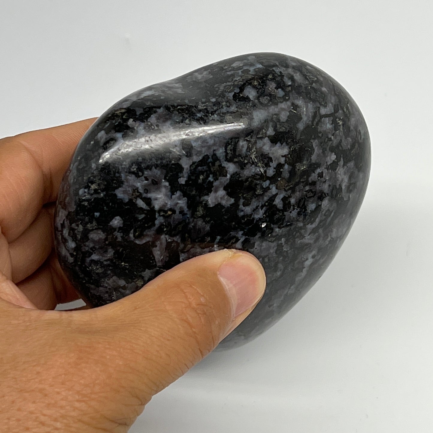 396.3g,3.1"x3.4"x1.6" Indigo Gabro Merlinite Heart Gemstone @Madagascar,B19937