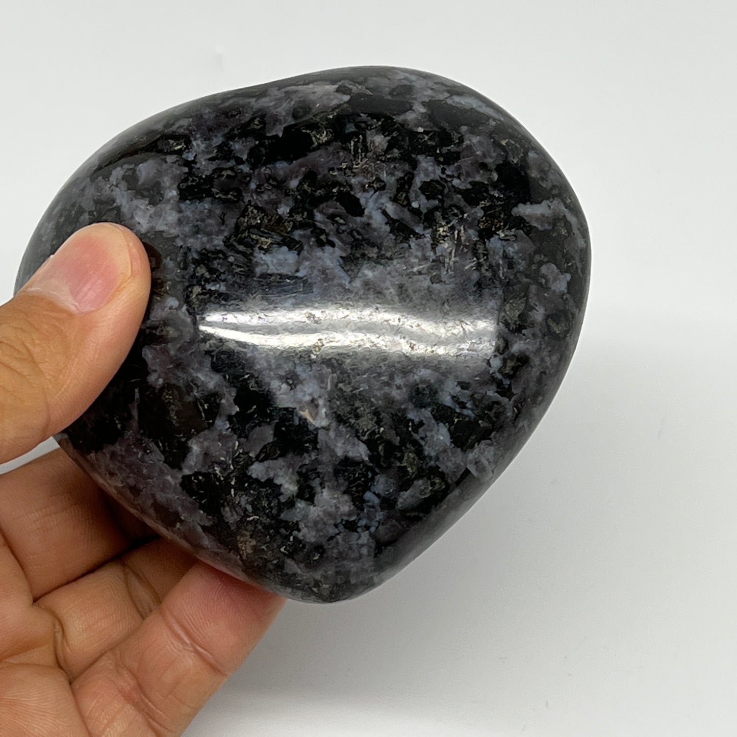 396.3g,3.1"x3.4"x1.6" Indigo Gabro Merlinite Heart Gemstone @Madagascar,B19937