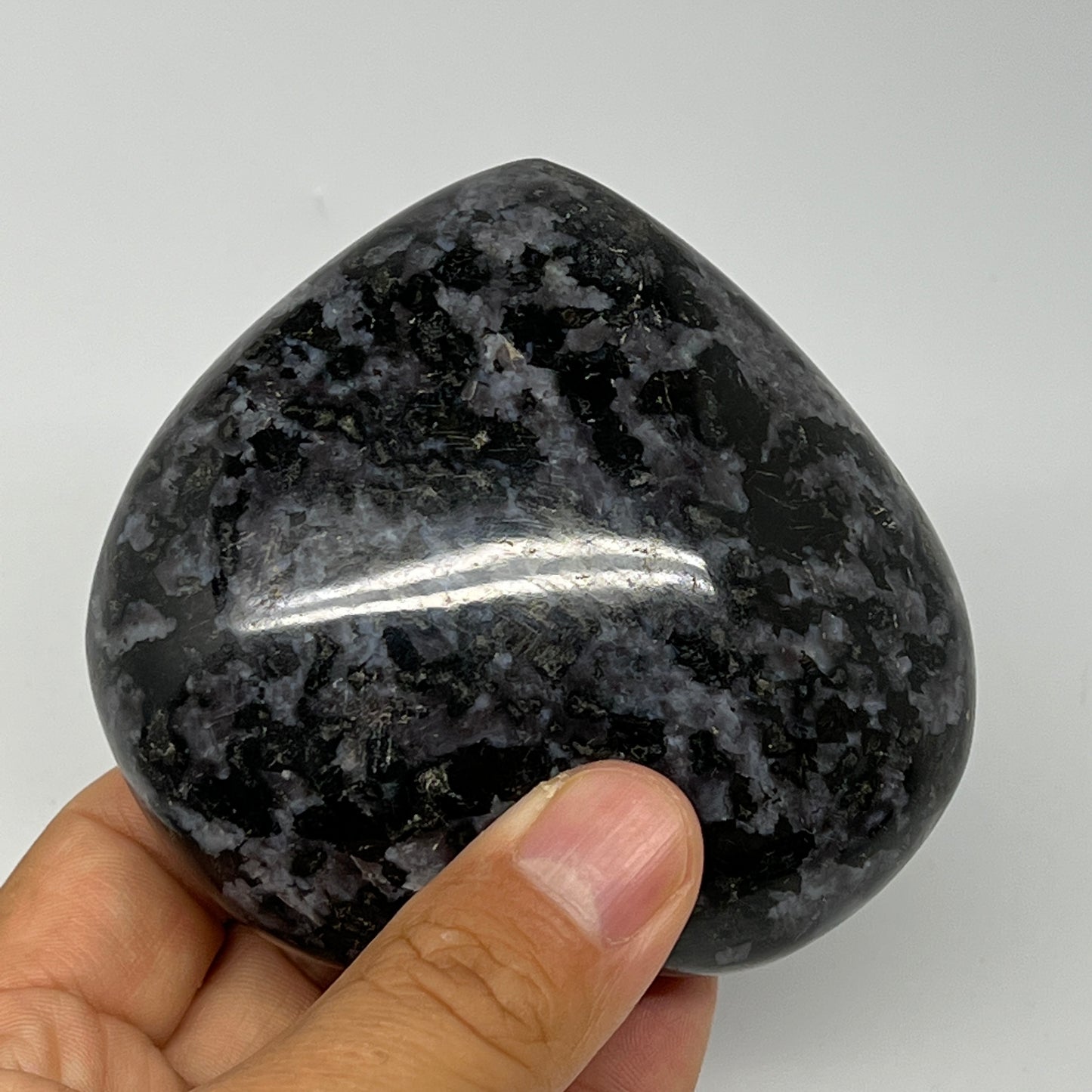 396.3g,3.1"x3.4"x1.6" Indigo Gabro Merlinite Heart Gemstone @Madagascar,B19937
