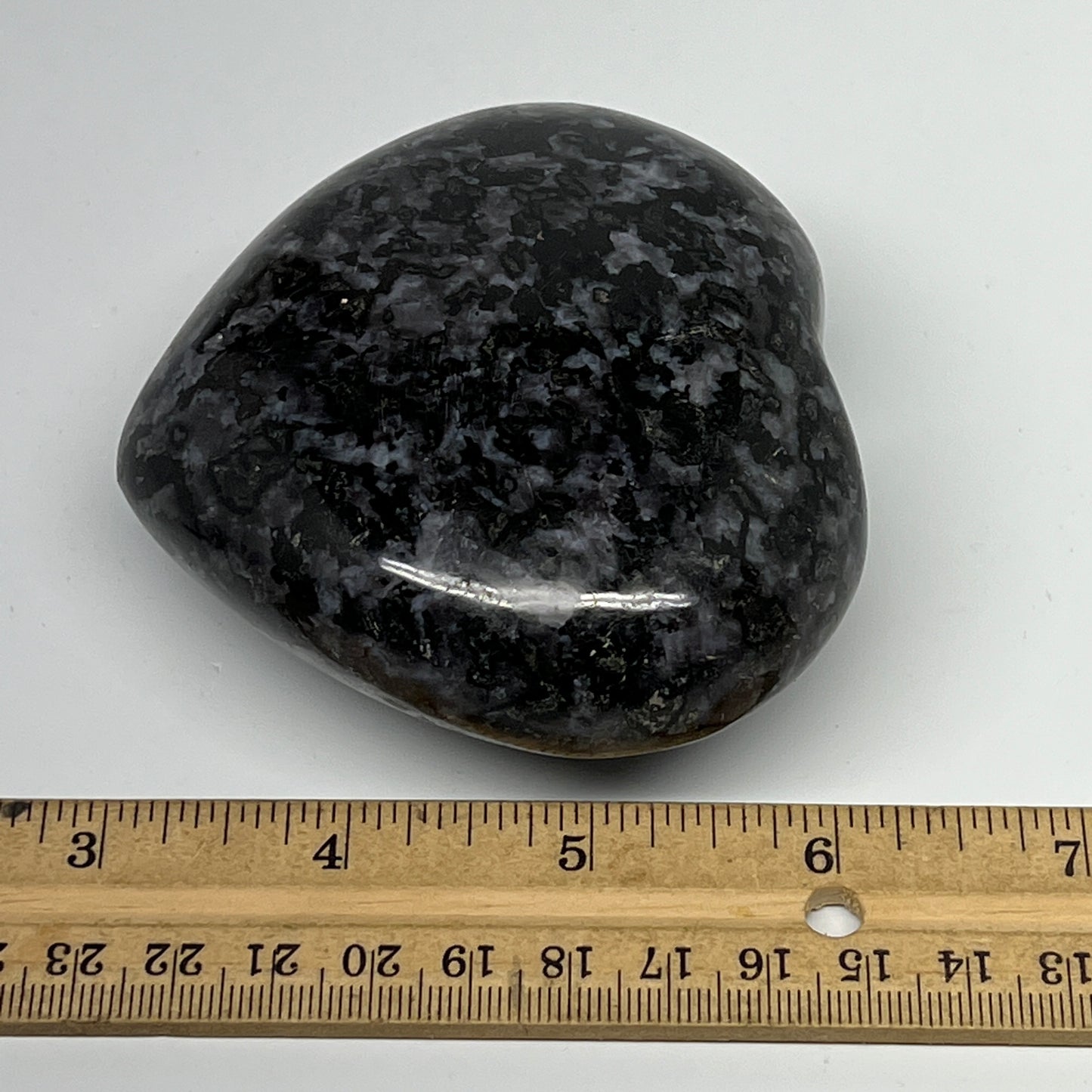 396.3g,3.1"x3.4"x1.6" Indigo Gabro Merlinite Heart Gemstone @Madagascar,B19937