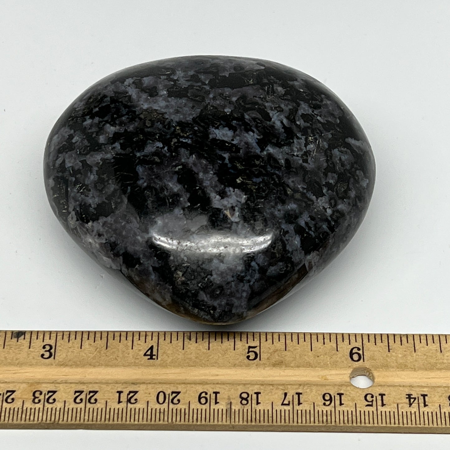 396.3g,3.1"x3.4"x1.6" Indigo Gabro Merlinite Heart Gemstone @Madagascar,B19937