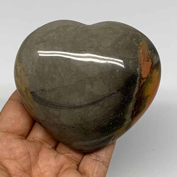 318.1g, 3.1"x3.5"x1.4" Polychrome Jasper Heart Polished Healing Crystal, B17734