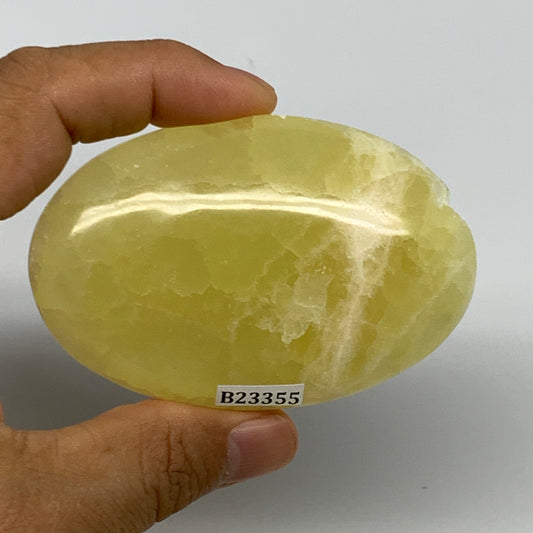 141.7g, 3.1"x2"x0.8", Lemon Calcite Palm-Stone Crystal Polished @Pakistan,B23355