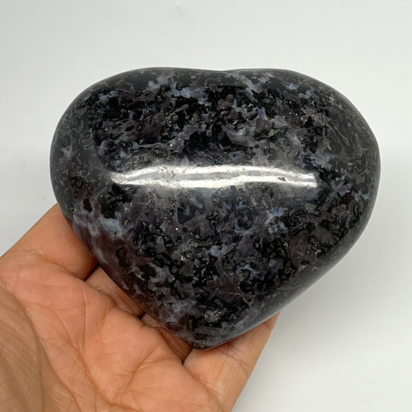 394.6g,3.1"x3.5"x1.5" Indigo Gabro Merlinite Heart Gemstone @Madagascar,B19939