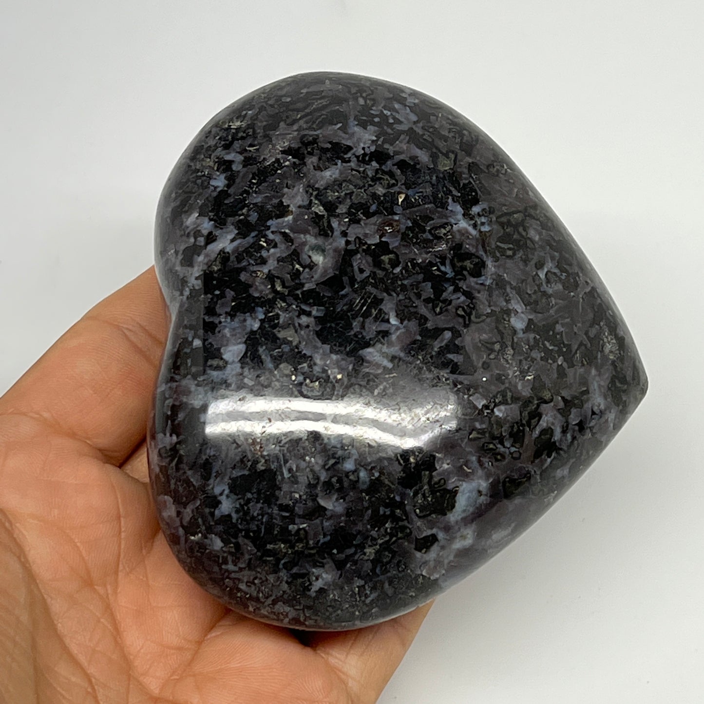 394.6g,3.1"x3.5"x1.5" Indigo Gabro Merlinite Heart Gemstone @Madagascar,B19939