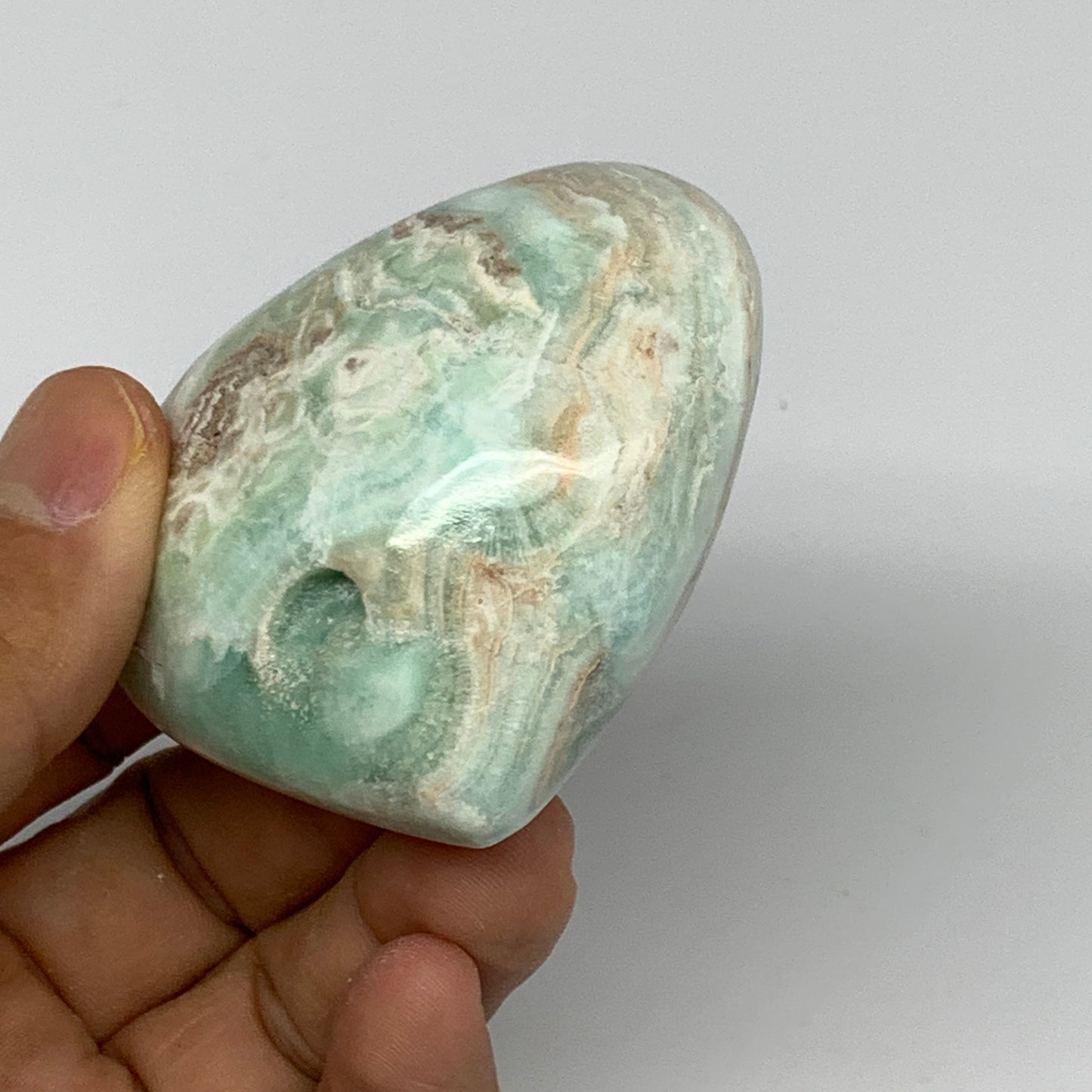 125.8g, 2"x2.4"x1.2" Blue Aragonite Heart Gemstones @Afghanistan, B26530
