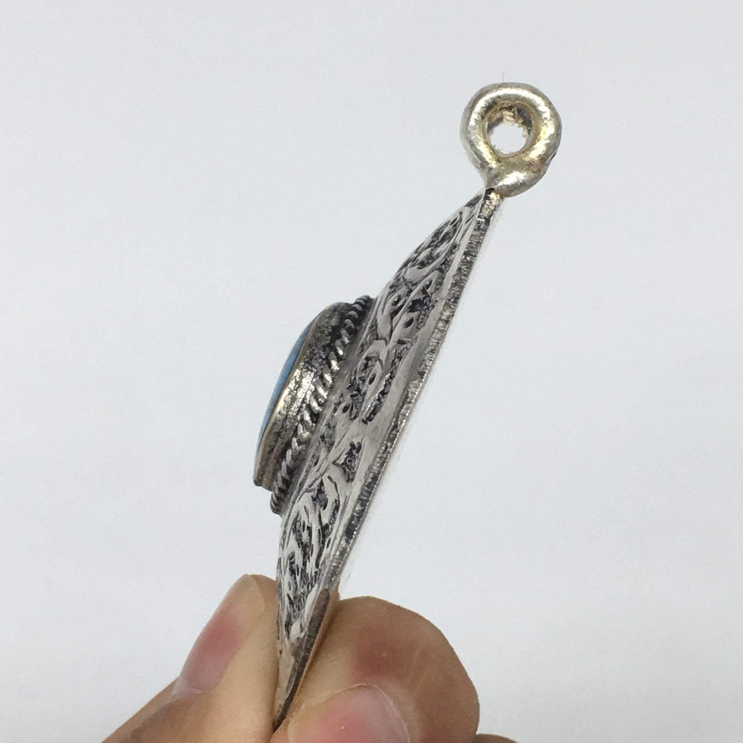 1pc, 2.5"x2.3"x0.5",Turkmen Pendant Blue Turquoise Inlay Pentagonal Shape,TN557