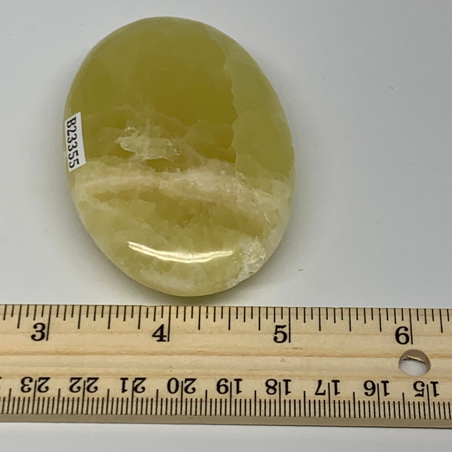 141.7g, 3.1"x2"x0.8", Lemon Calcite Palm-Stone Crystal Polished @Pakistan,B23355