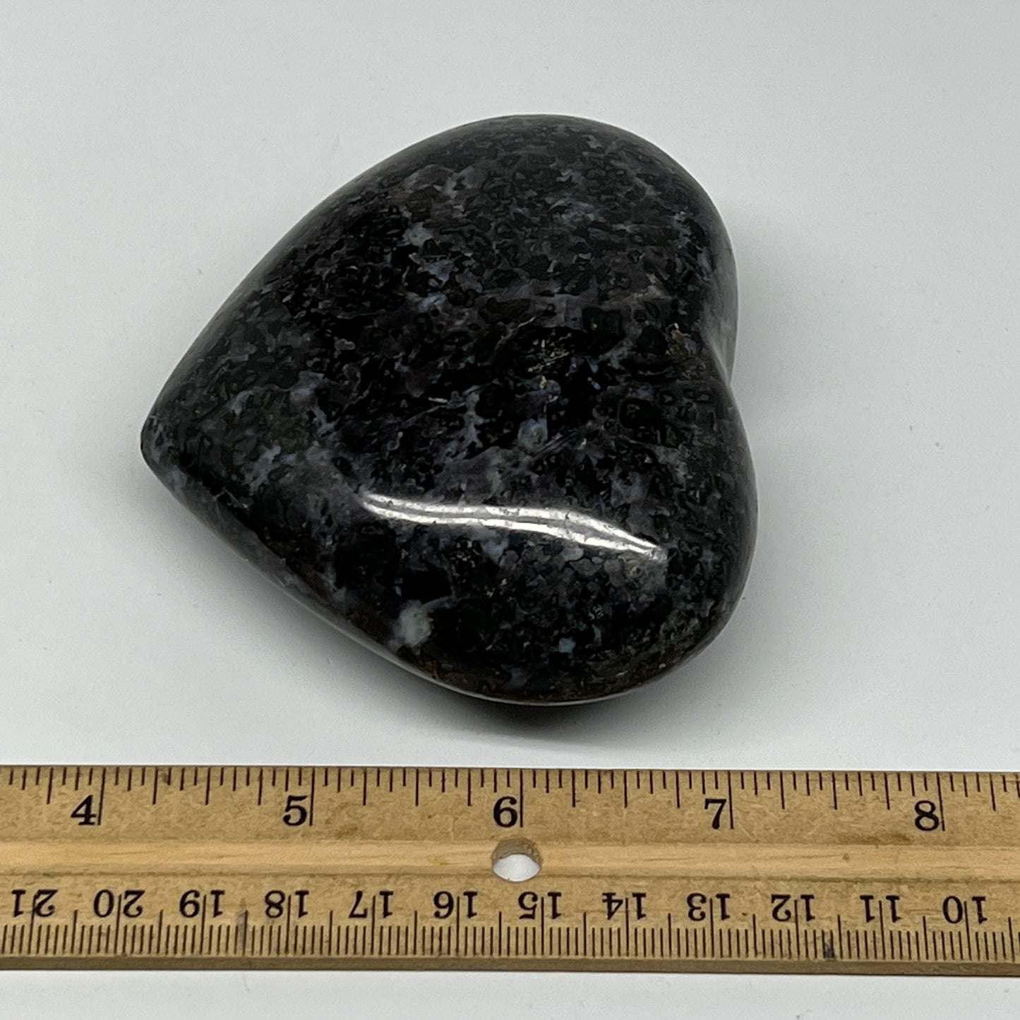 394.6g,3.1"x3.5"x1.5" Indigo Gabro Merlinite Heart Gemstone @Madagascar,B19939