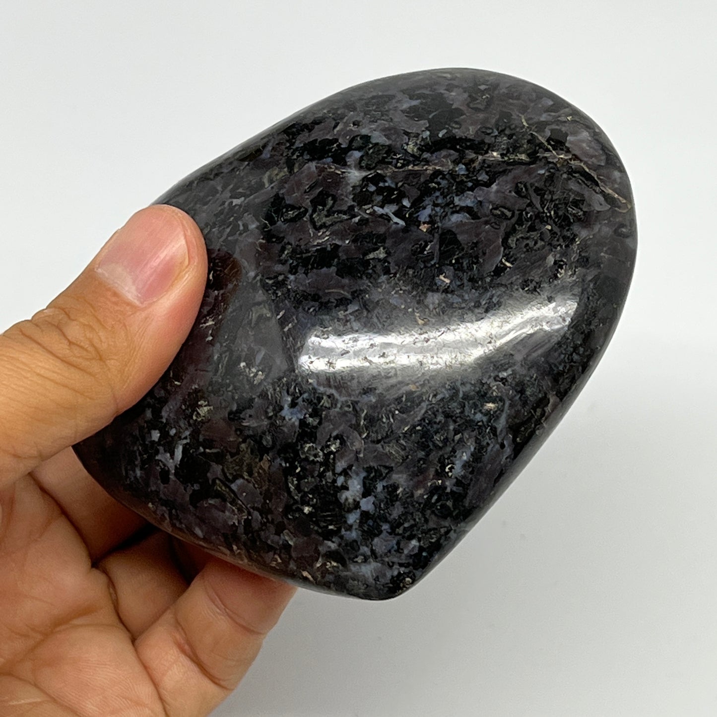 428.8g,3.2"x3.8"x1.4" Indigo Gabro Merlinite Heart Gemstone @Madagascar,B19940