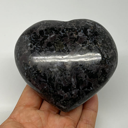 493g,3.5"x3.7"x1.6" Indigo Gabro Merlinite Heart Gemstone @Madagascar,B19941