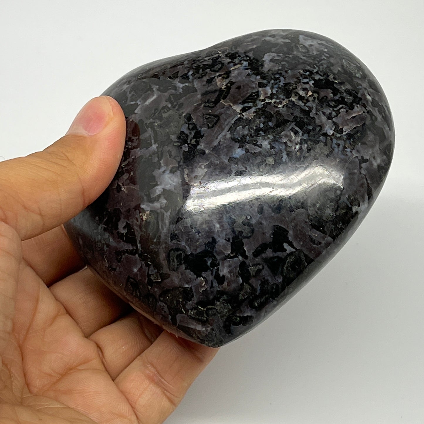 493g,3.5"x3.7"x1.6" Indigo Gabro Merlinite Heart Gemstone @Madagascar,B19941
