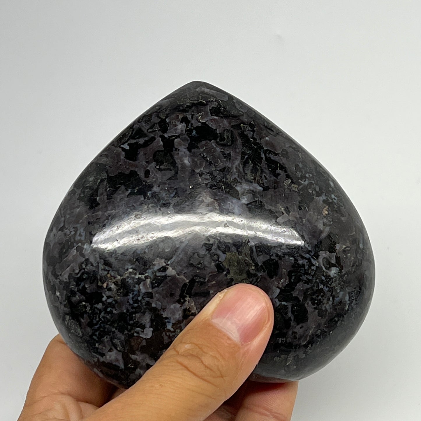493g,3.5"x3.7"x1.6" Indigo Gabro Merlinite Heart Gemstone @Madagascar,B19941