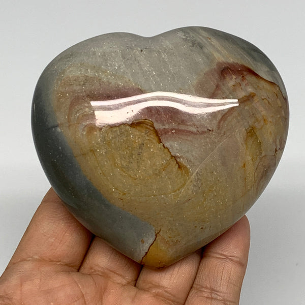 298.6g, 3.1"x3.3"x1.5" Polychrome Jasper Heart Polished Healing Crystal, B17737