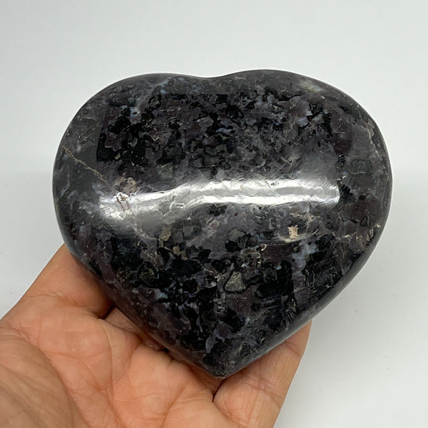 370.9g,3.2"x3.5"x1.3" Indigo Gabro Merlinite Heart Gemstone @Madagascar,B19942