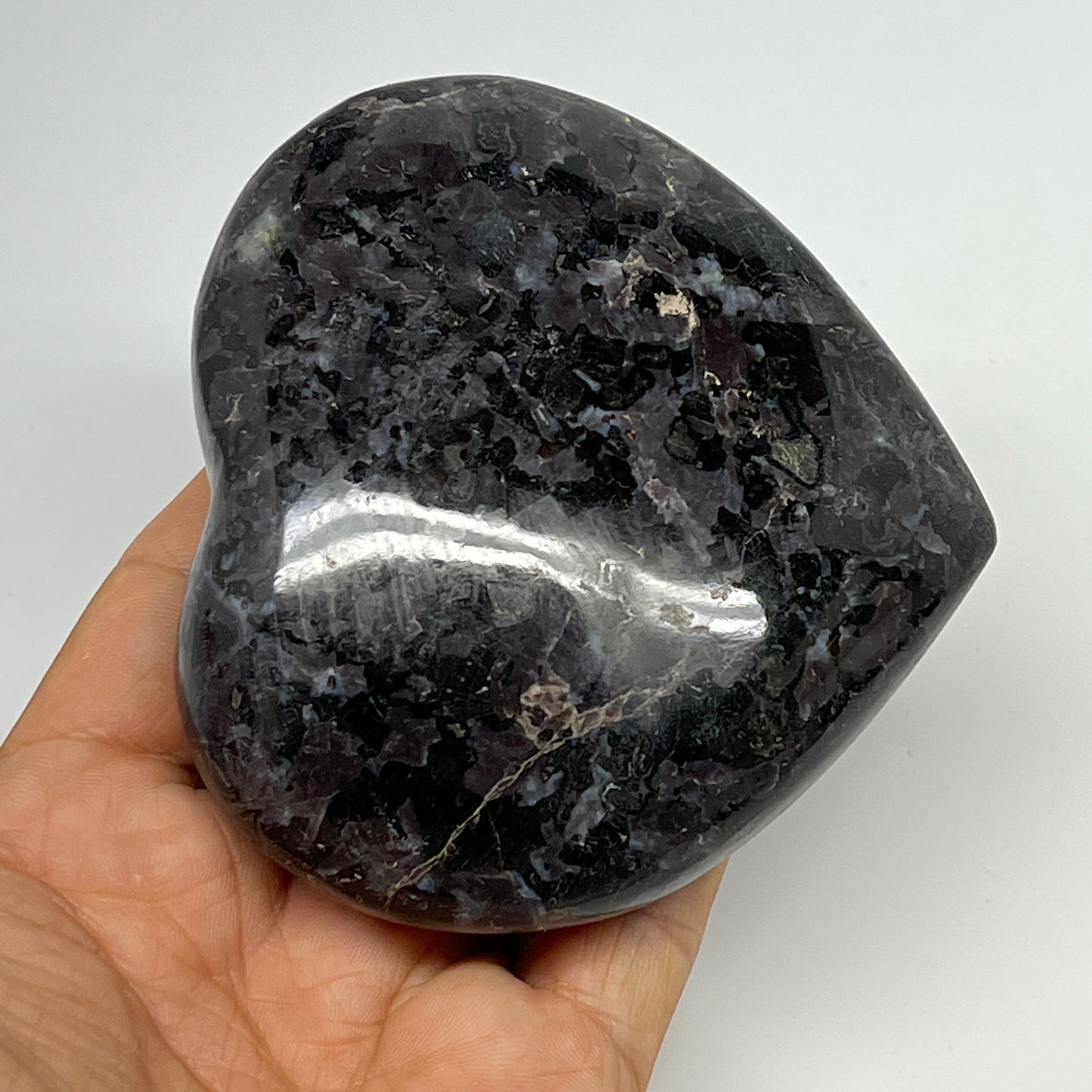 370.9g,3.2"x3.5"x1.3" Indigo Gabro Merlinite Heart Gemstone @Madagascar,B19942