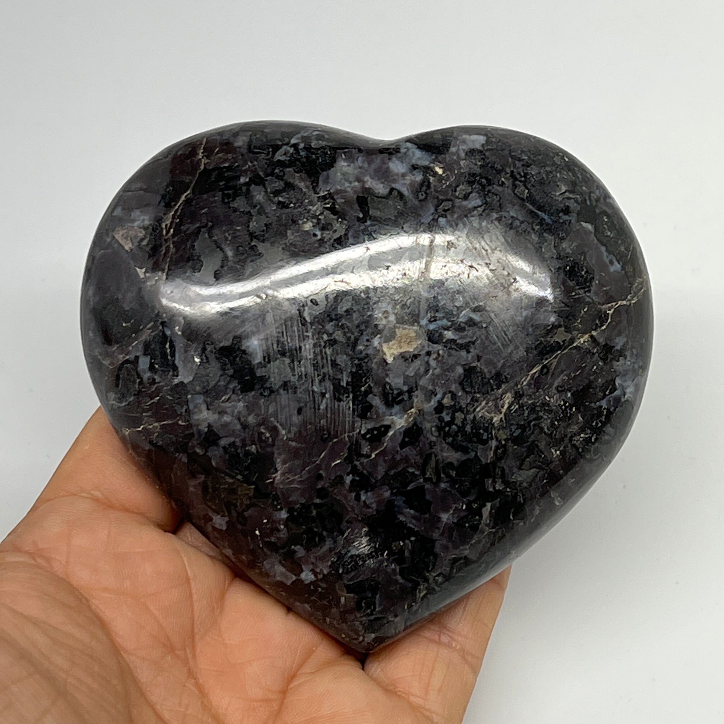 370.9g,3.2"x3.5"x1.3" Indigo Gabro Merlinite Heart Gemstone @Madagascar,B19942