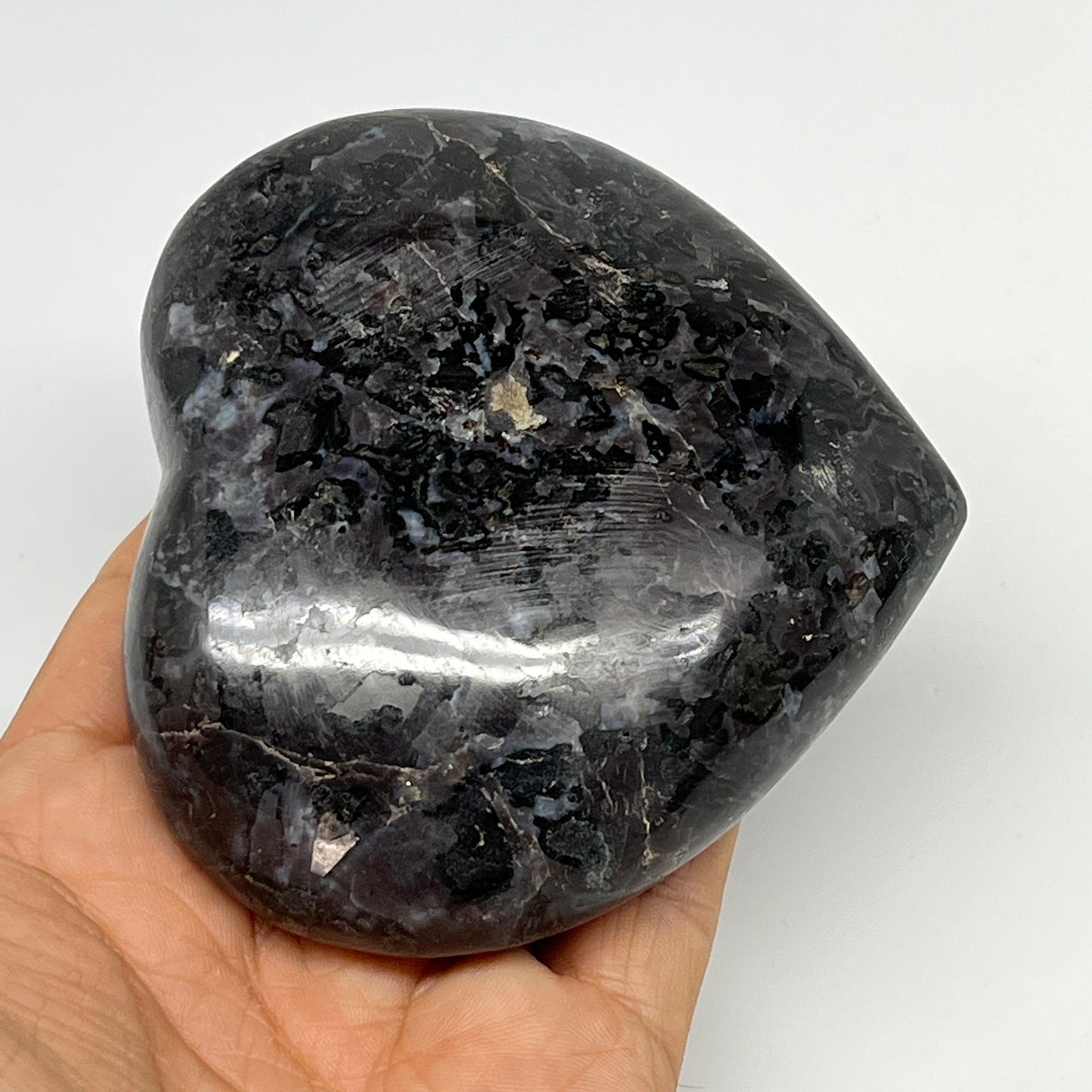 370.9g,3.2"x3.5"x1.3" Indigo Gabro Merlinite Heart Gemstone @Madagascar,B19942