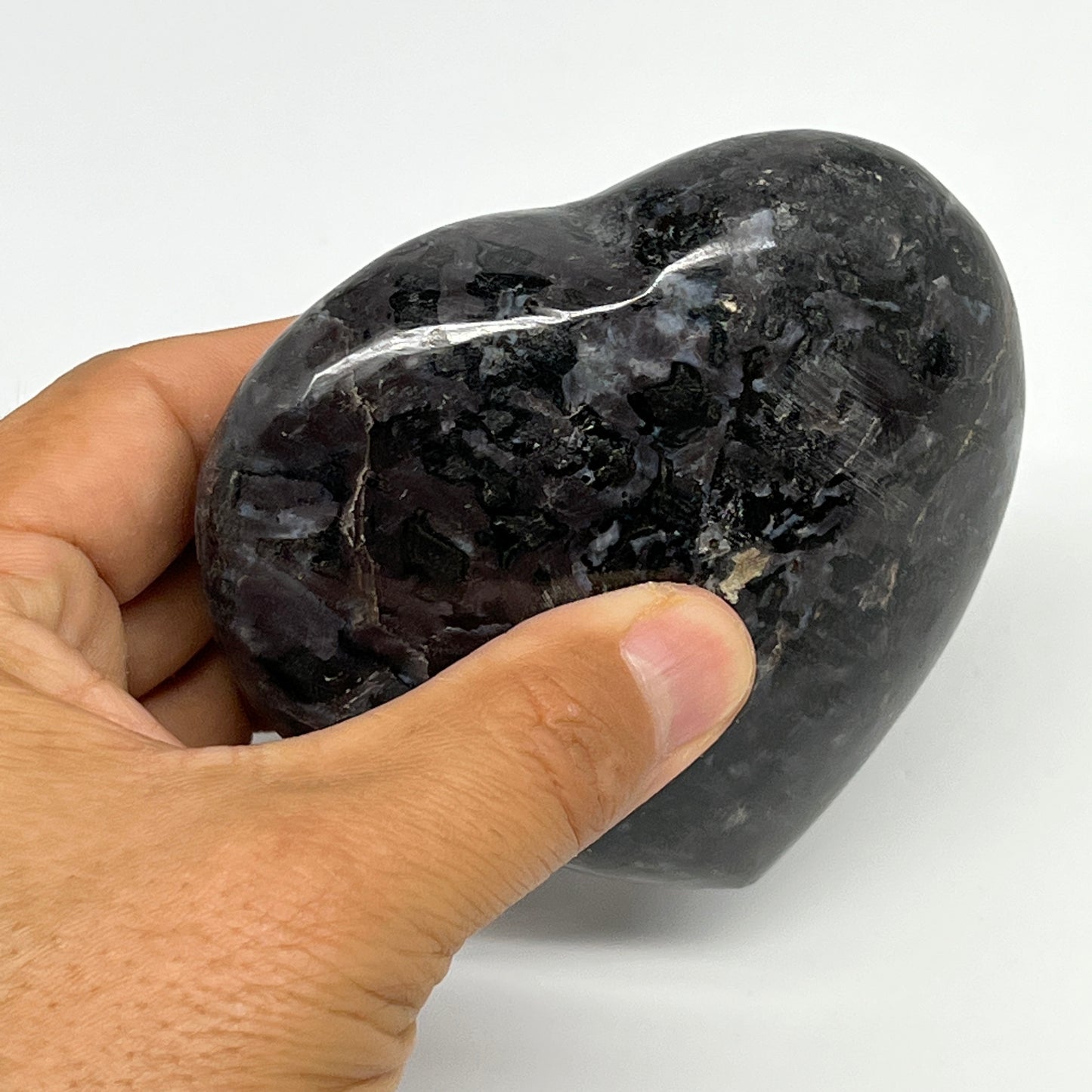 370.9g,3.2"x3.5"x1.3" Indigo Gabro Merlinite Heart Gemstone @Madagascar,B19942