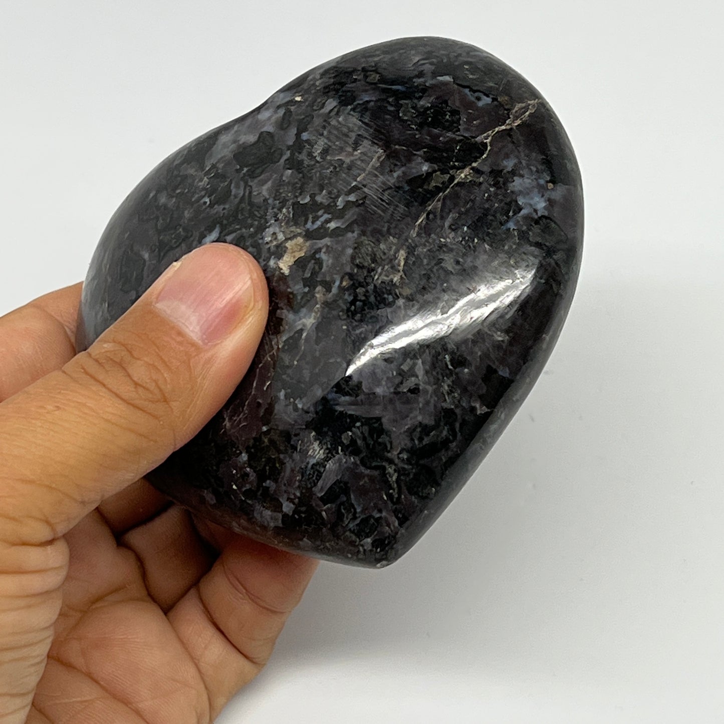 370.9g,3.2"x3.5"x1.3" Indigo Gabro Merlinite Heart Gemstone @Madagascar,B19942