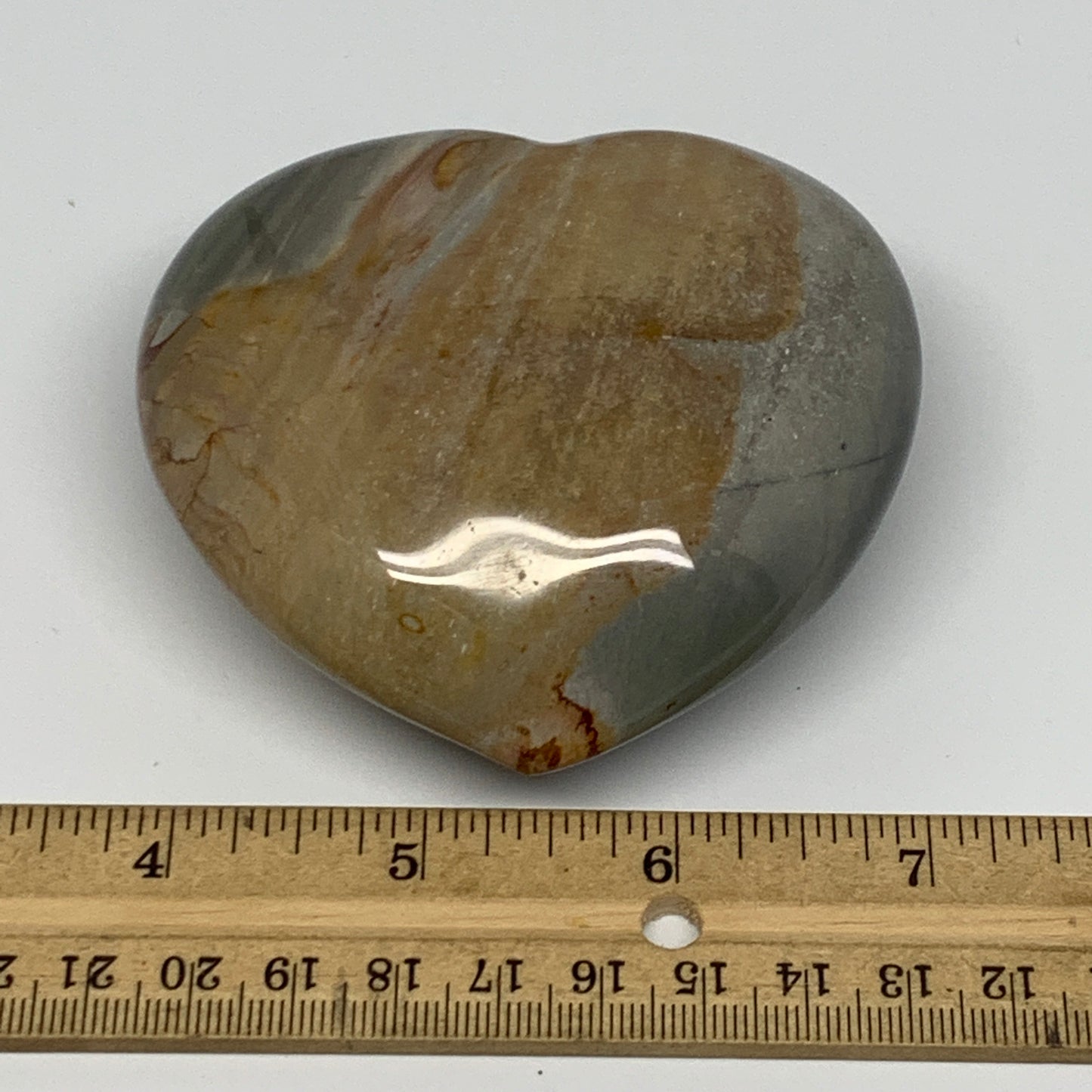 298.6g, 3.1"x3.3"x1.5" Polychrome Jasper Heart Polished Healing Crystal, B17737