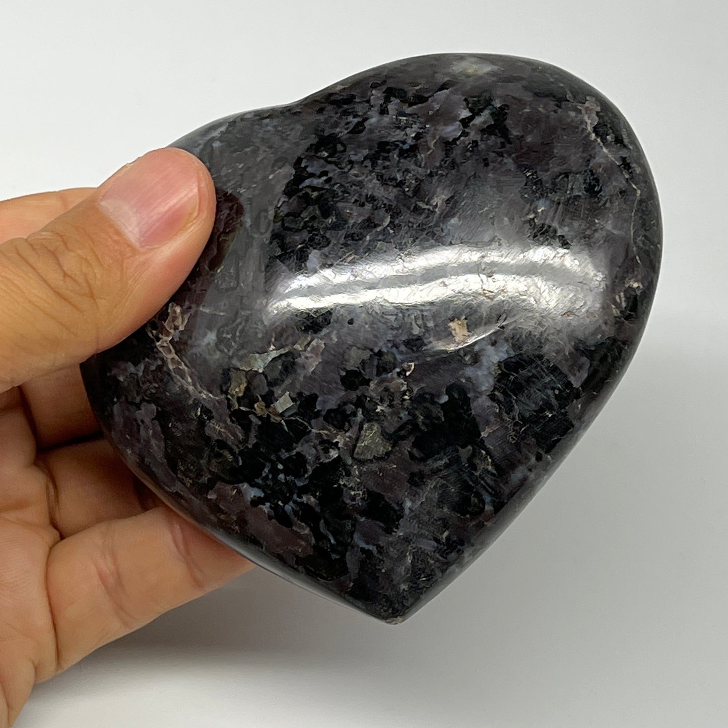 370.9g,3.2"x3.5"x1.3" Indigo Gabro Merlinite Heart Gemstone @Madagascar,B19942