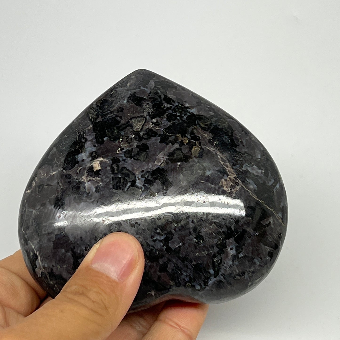 370.9g,3.2"x3.5"x1.3" Indigo Gabro Merlinite Heart Gemstone @Madagascar,B19942