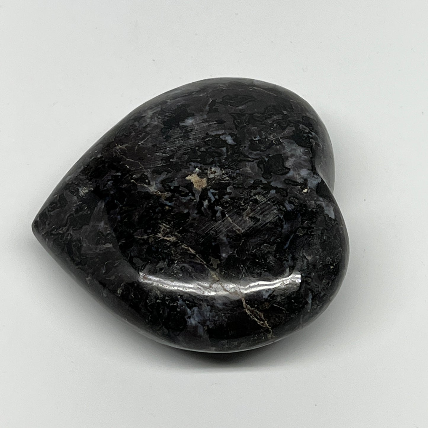 370.9g,3.2"x3.5"x1.3" Indigo Gabro Merlinite Heart Gemstone @Madagascar,B19942