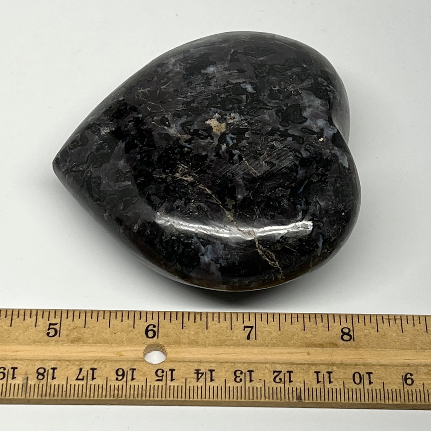 370.9g,3.2"x3.5"x1.3" Indigo Gabro Merlinite Heart Gemstone @Madagascar,B19942