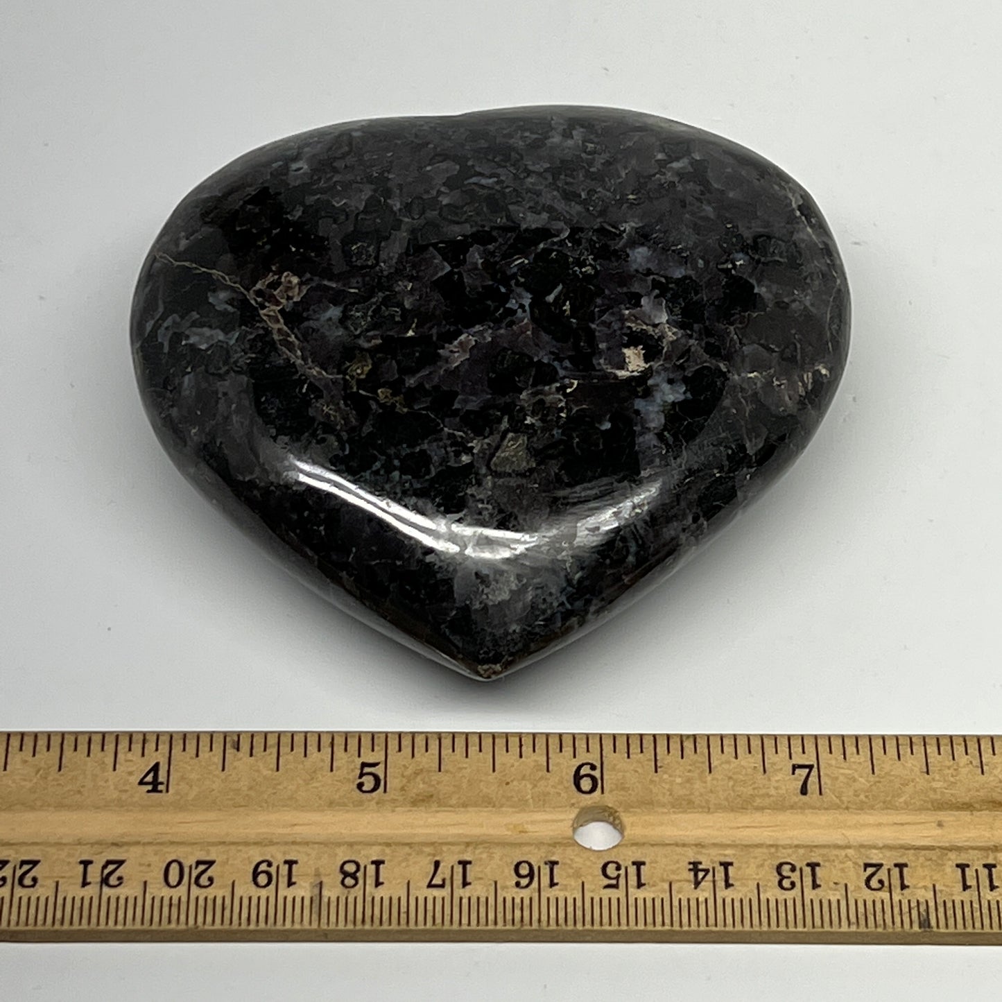 370.9g,3.2"x3.5"x1.3" Indigo Gabro Merlinite Heart Gemstone @Madagascar,B19942