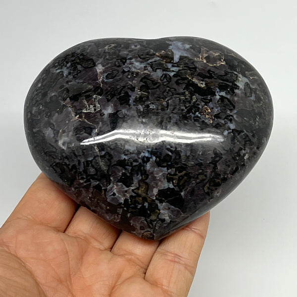 411g,3.2"x3.8"x1.4" Indigo Gabro Merlinite Heart Gemstone @Madagascar,B19943