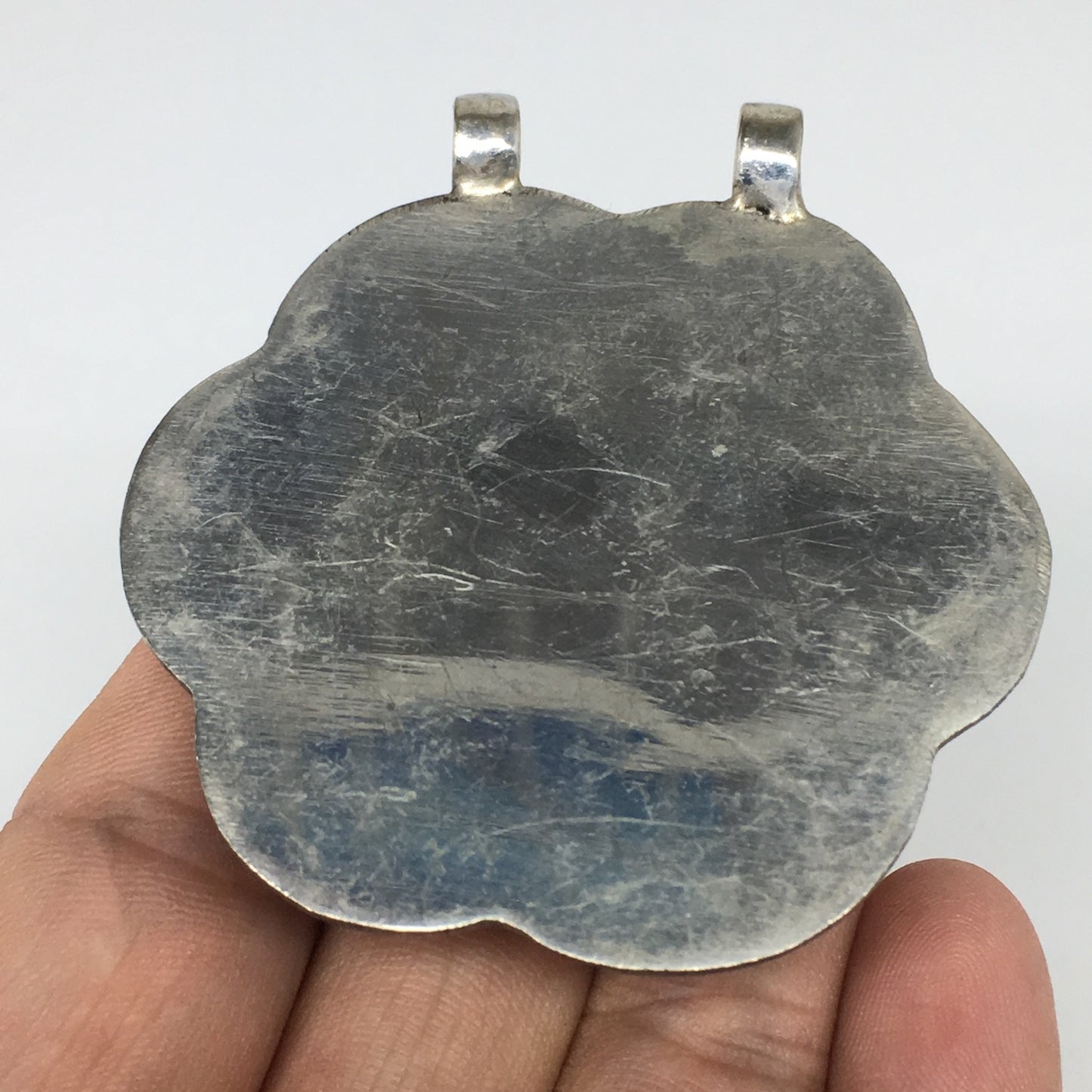 1pc,2.3"x2.1"x0.6",Turkmen Pendant Blue Turquoise Inlay Flower Shape,TN562