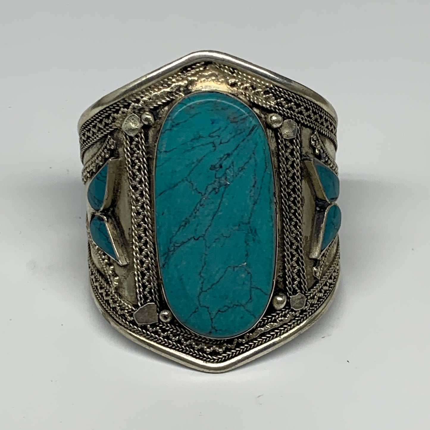 56.2g, 3.2" Vintage Reproduced Afghan Turkmen Synthetic Turquoise Cuff Bracelet,