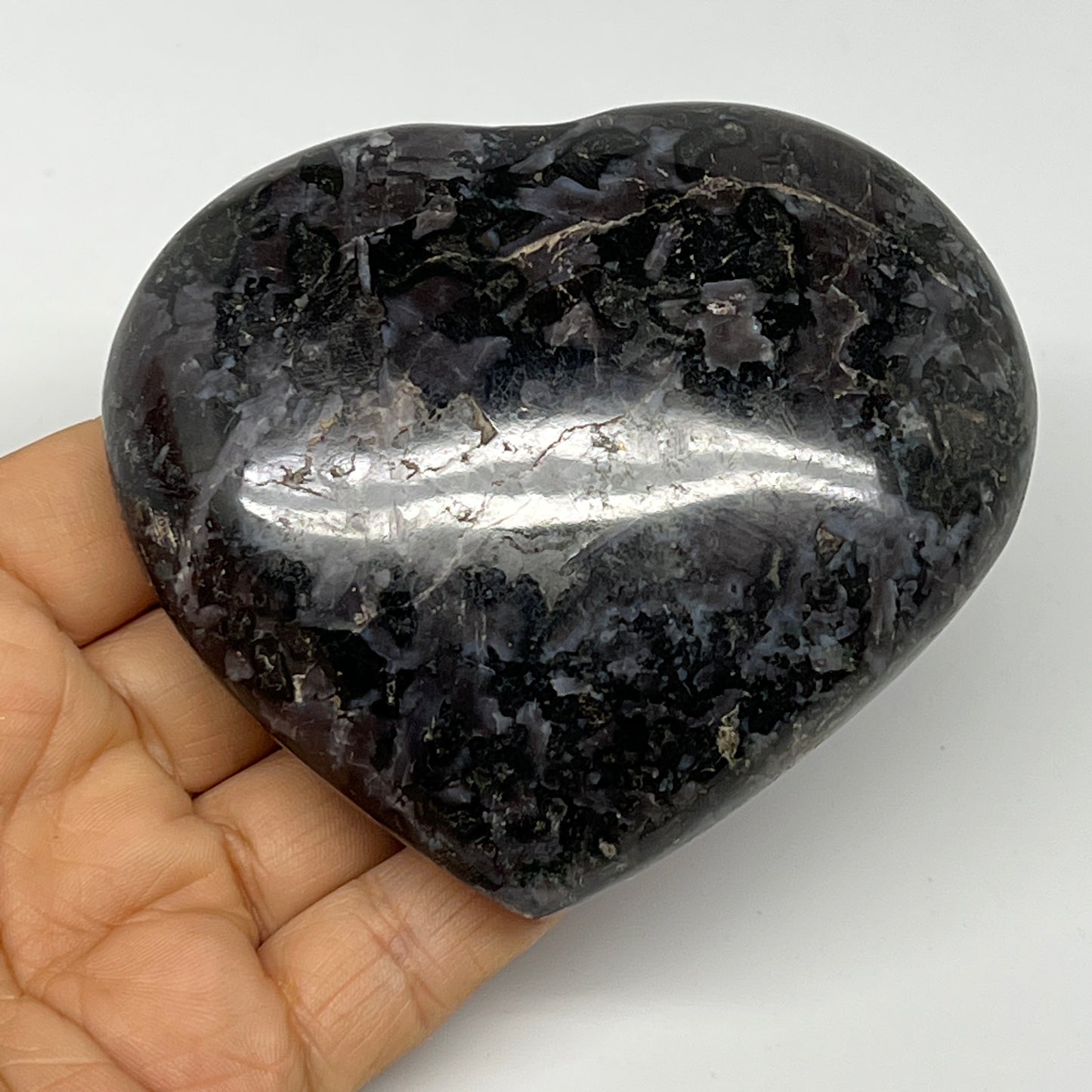 369.1g,3.2"x3.6"x1.3" Indigo Gabro Merlinite Heart Gemstone @Madagascar,B19944