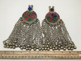 2x Pair Vintage Afghan Kuchi Pendant Jingle Bells Chain Boho Statement, KC344