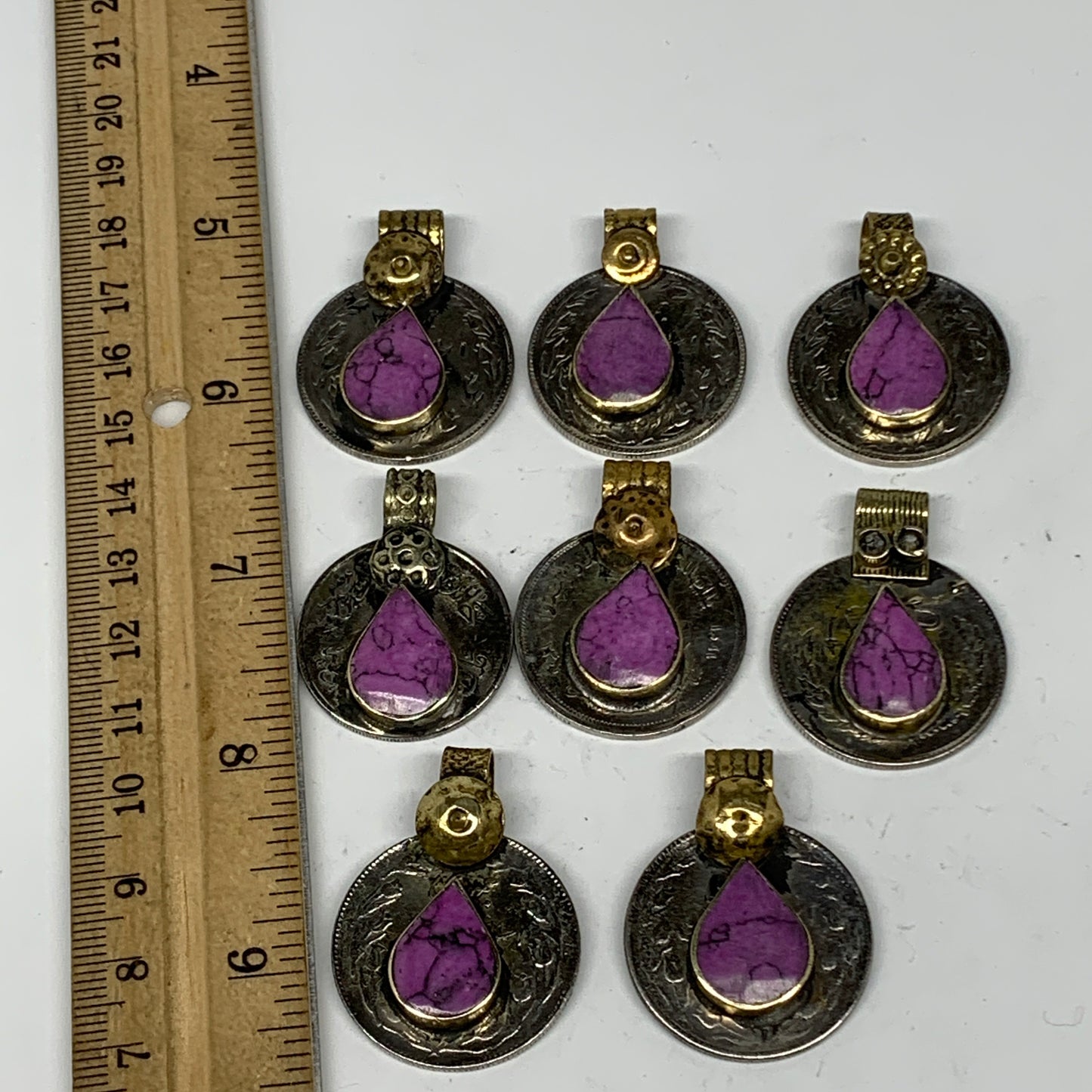 72g, 8pcs, Turkmen Coins Jeweled Synthetic Pink Tribal @Afghanistan, B14550
