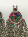2x Pair Vintage Afghan Kuchi Pendant Jingle Bells Chain Boho Statement, KC344