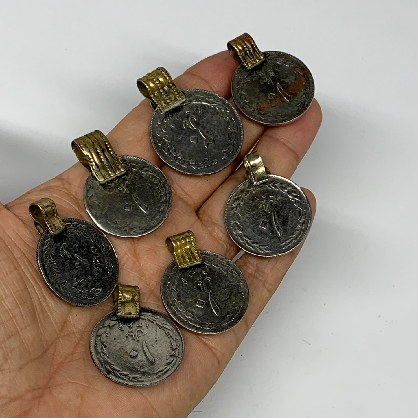 64g, 7pcs, Turkmen Coins Jeweled Synthetic Pink Tribal @Afghanistan, B14551