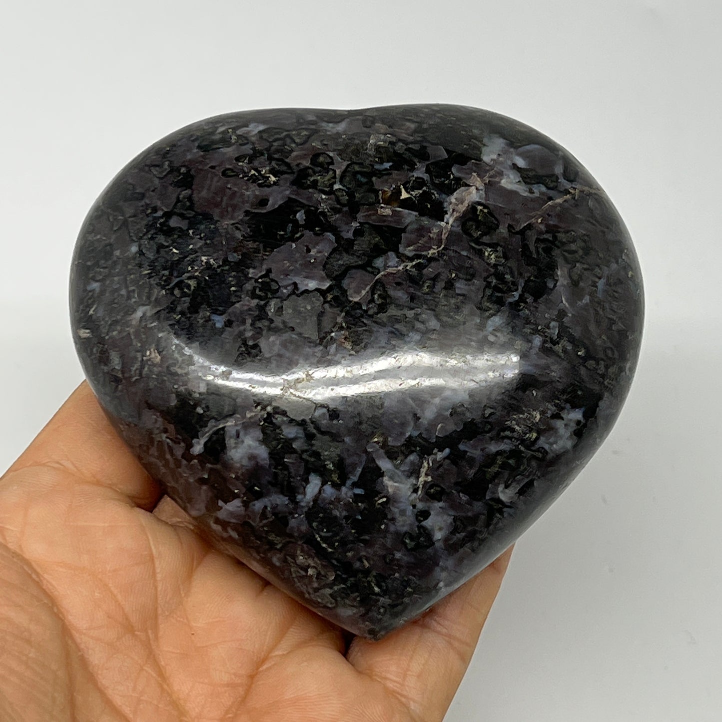 375.7g,3.2"x3.3"x1.4" Indigo Gabro Merlinite Heart Gemstone @Madagascar,B19945