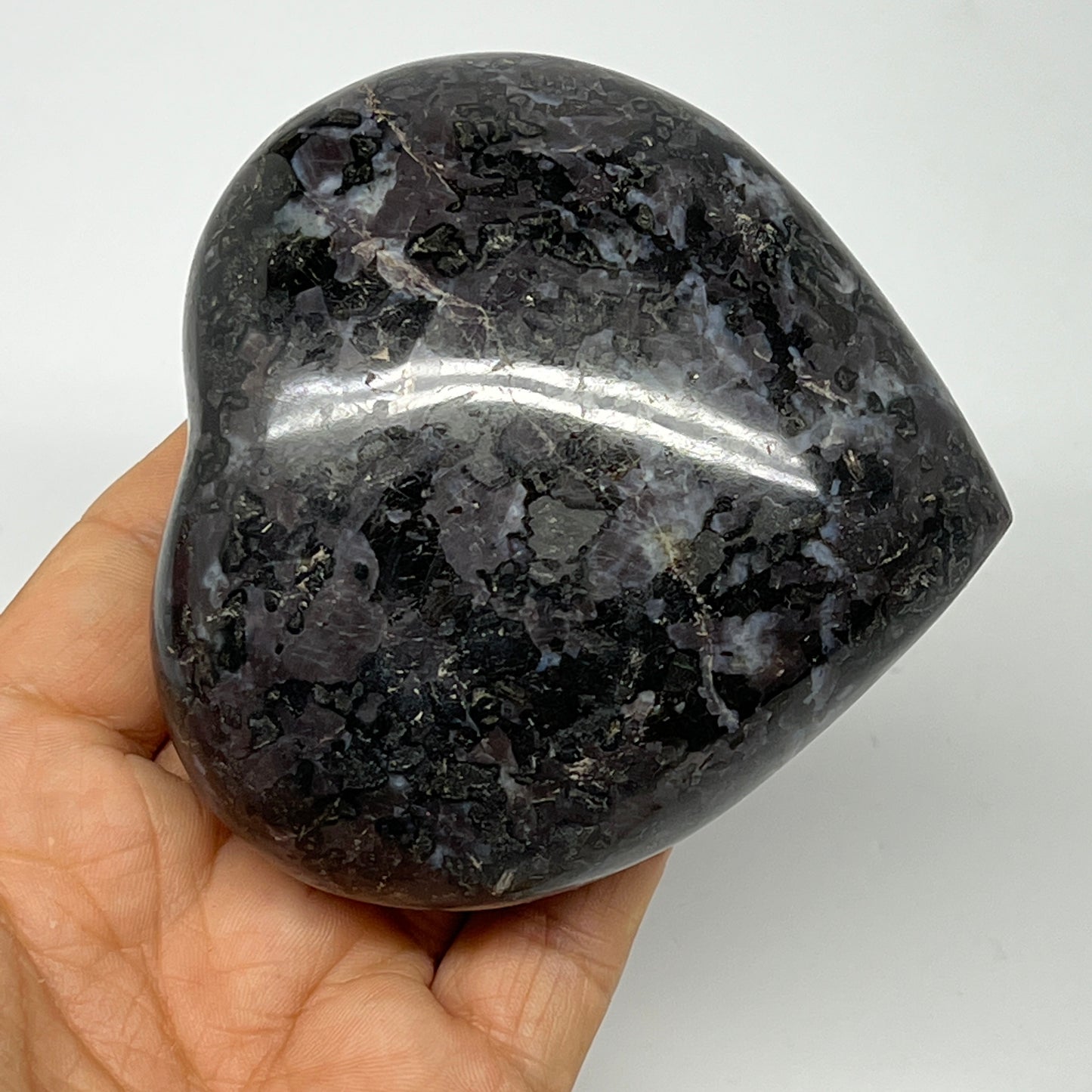 375.7g,3.2"x3.3"x1.4" Indigo Gabro Merlinite Heart Gemstone @Madagascar,B19945