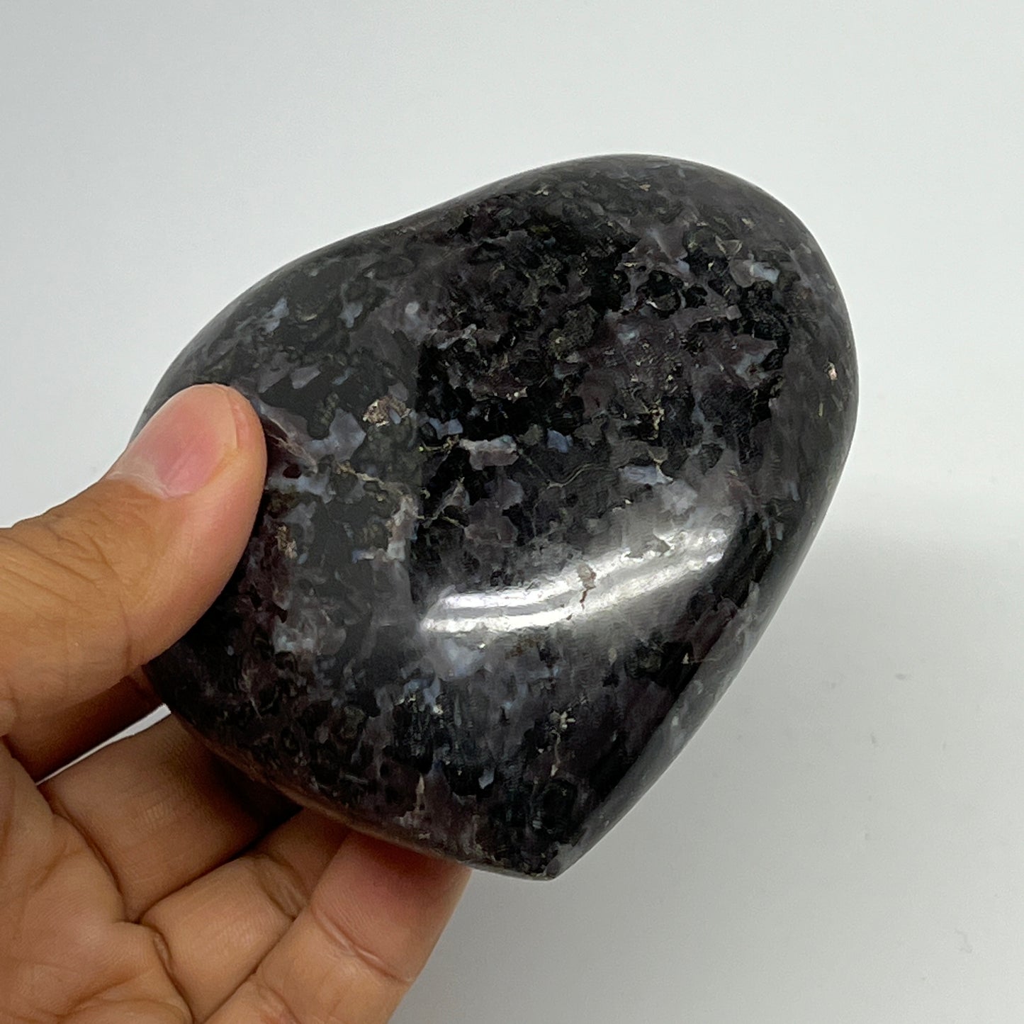 375.7g,3.2"x3.3"x1.4" Indigo Gabro Merlinite Heart Gemstone @Madagascar,B19945