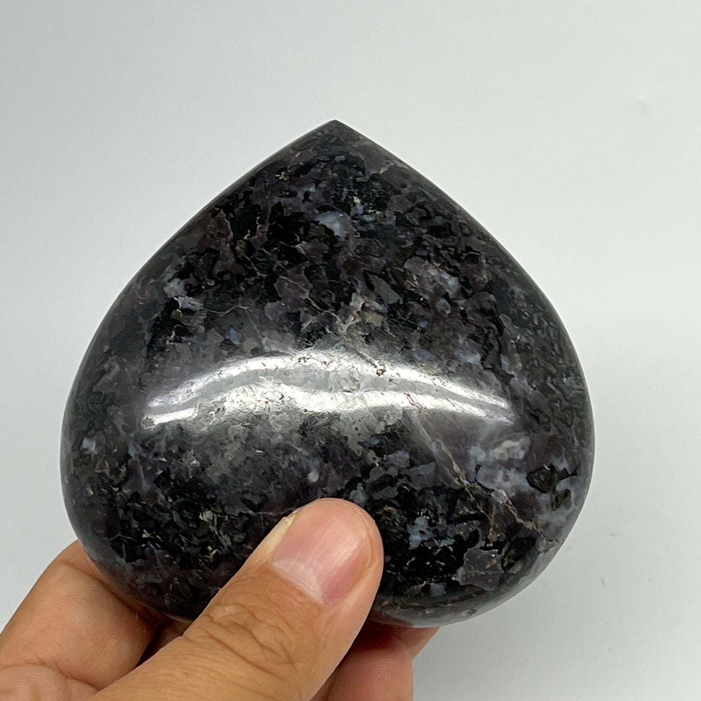 375.7g,3.2"x3.3"x1.4" Indigo Gabro Merlinite Heart Gemstone @Madagascar,B19945