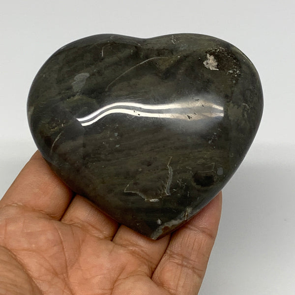 219.1g, 2.9"x3.2"x1.2" Polychrome Jasper Heart Polished Healing Crystal, B17741