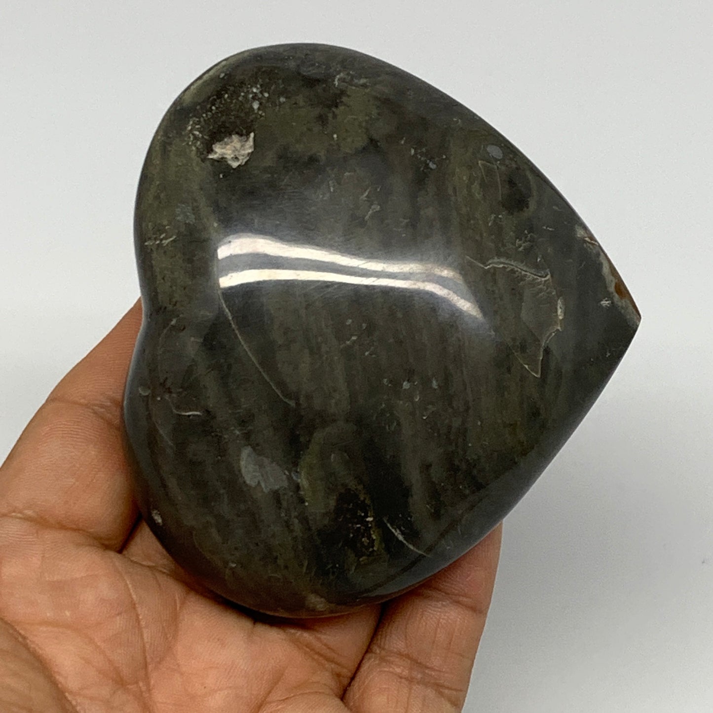 219.1g, 2.9"x3.2"x1.2" Polychrome Jasper Heart Polished Healing Crystal, B17741