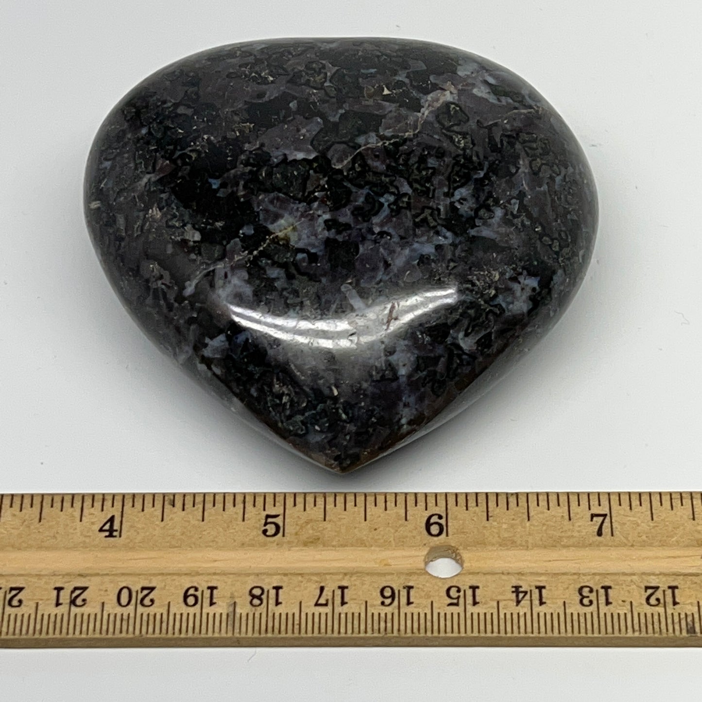 375.7g,3.2"x3.3"x1.4" Indigo Gabro Merlinite Heart Gemstone @Madagascar,B19945