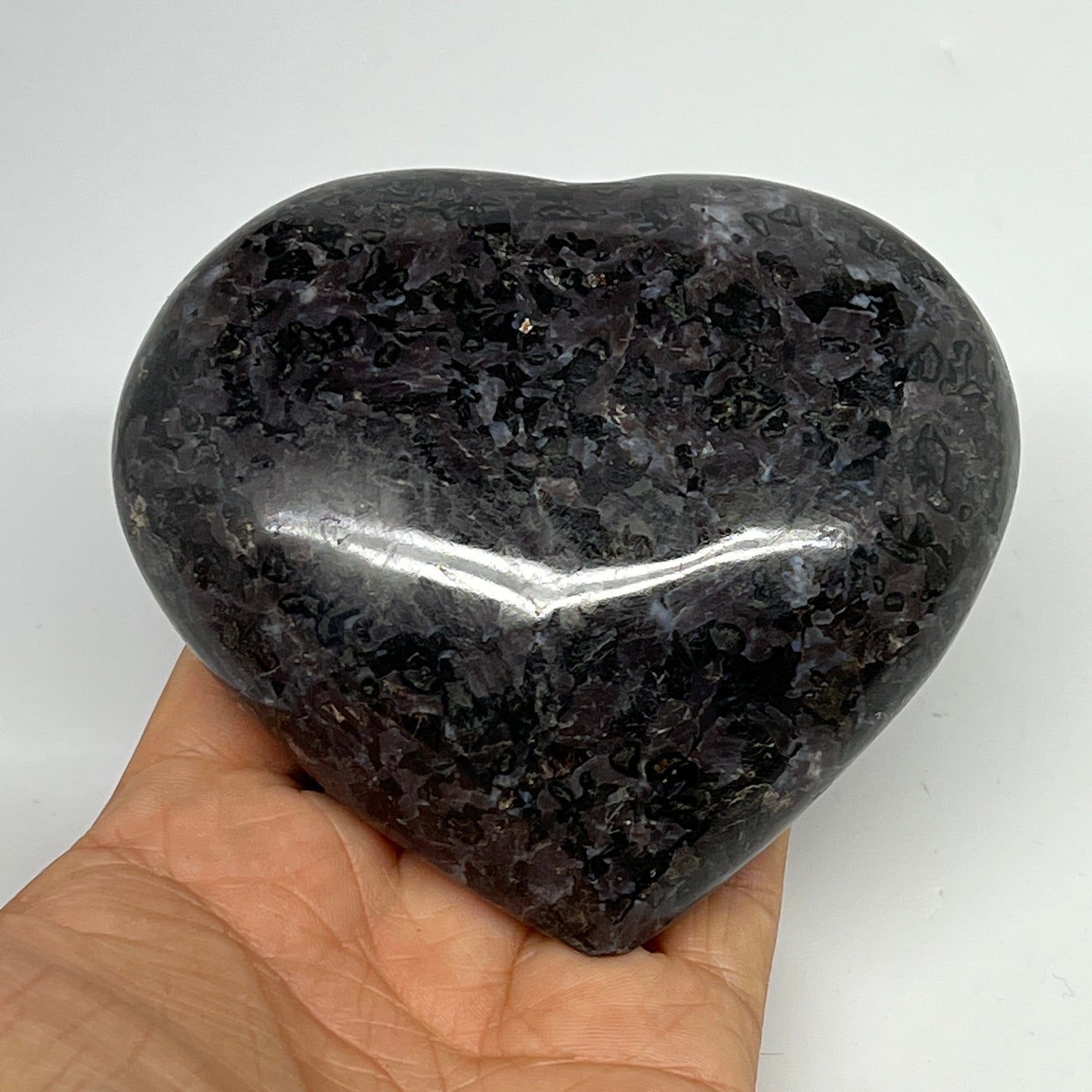 510g,3.5"x4"x1.5" Indigo Gabro Merlinite Heart Gemstone @Madagascar,B19946