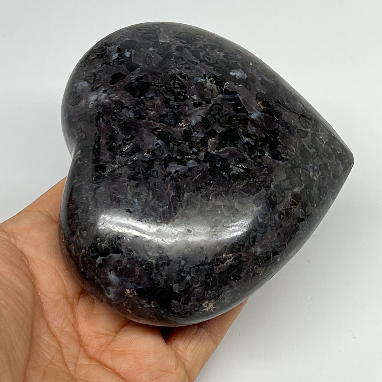 510g,3.5"x4"x1.5" Indigo Gabro Merlinite Heart Gemstone @Madagascar,B19946