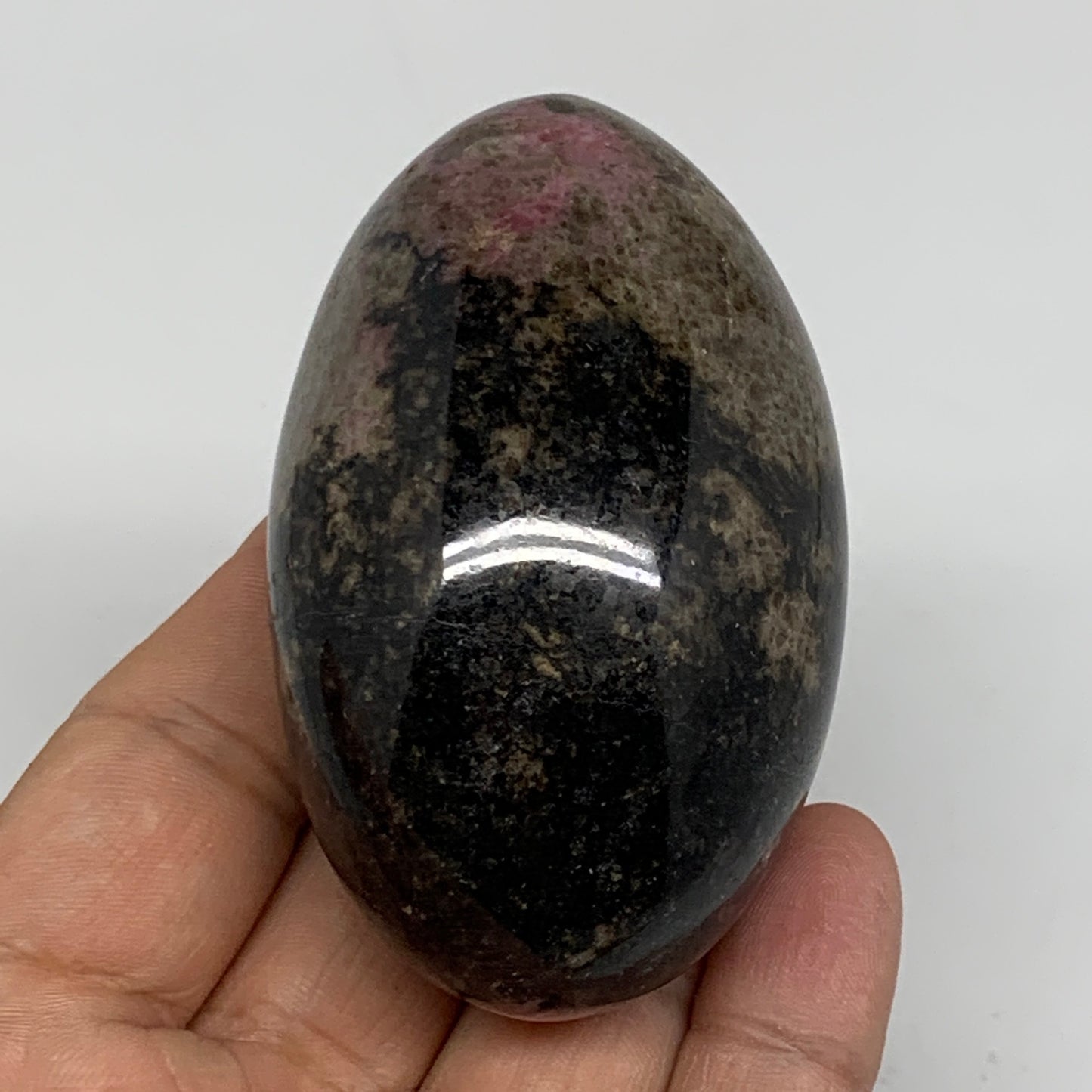 221.6g, 2.8"x1.7"x1.6", Rhodonite Palm-Stone Polished Reiki Madagascar,B12097